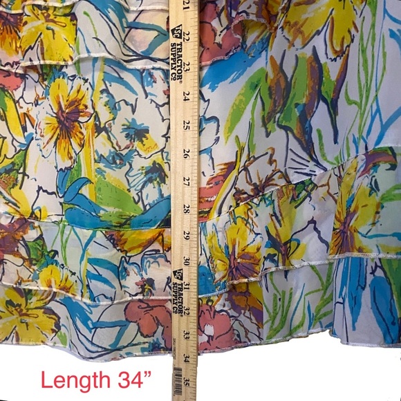 Multiples Vibrant Floral Fairy Skirt S Tier Ruffle High Waist Flowing Midi Lined - Picture 3 of 9